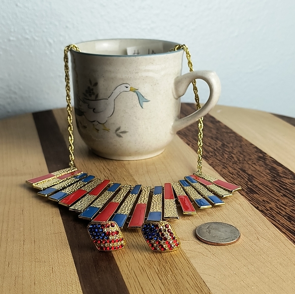 Jewelry Dish Mug U.S.A Patriotic Bundle Of 3 Gold Tone Blue & Red - Picture 2 of 6